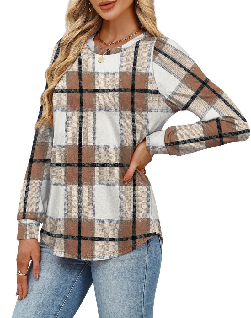 Alaroo Plaid Shirts Women Long Sleeve Tops Fall Fashion Outfits Basic Crewneck Sweatshirts Casual Clothes 2025 Print 1 M - Image 4