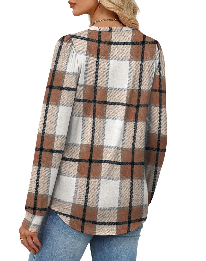 Alaroo Plaid Shirts Women Long Sleeve Tops Fall Fashion Outfits Basic Crewneck Sweatshirts Casual Clothes 2025 Print 1 M - Image 5