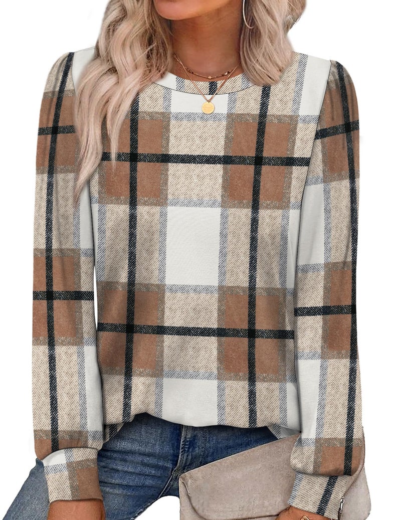Alaroo Plaid Shirts Women Long Sleeve Tops Fall Fashion Outfits Basic Crewneck Sweatshirts Casual Clothes 2025 Print 1 M - Image 1