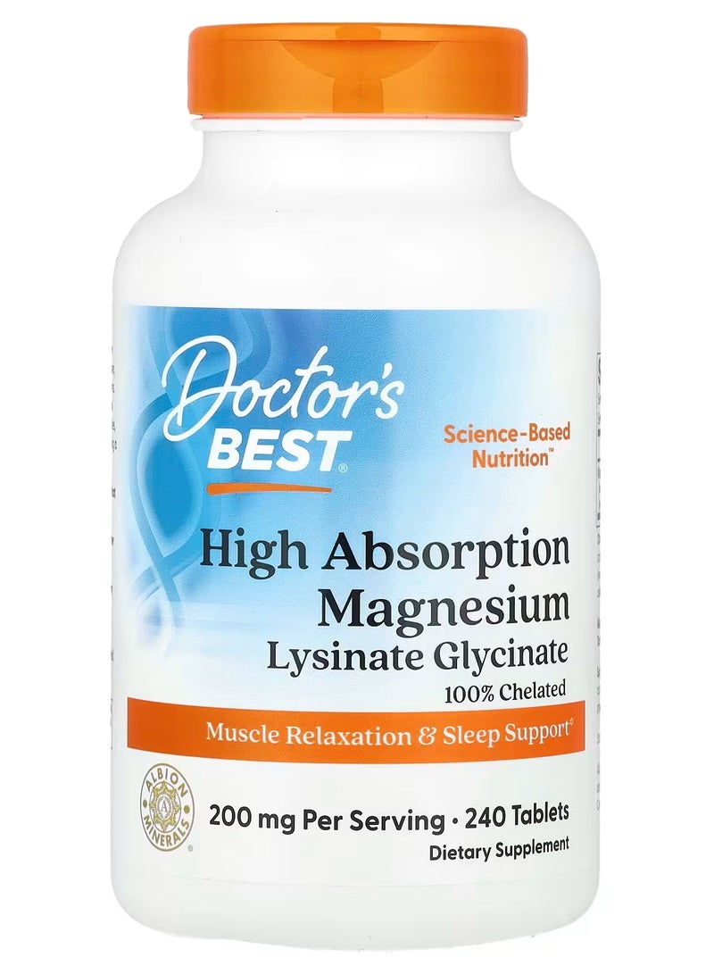 Doctor's BEST High Absorption  Magnesium100% Chelated 200mg 240Tablet  - Image 1