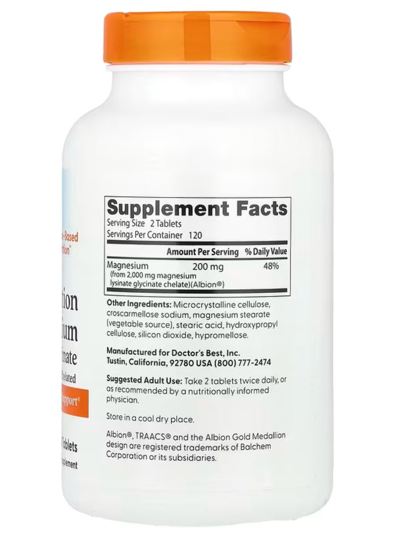 Doctor's BEST High Absorption  Magnesium100% Chelated 200mg 240Tablet  - Image 2