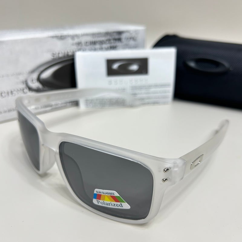 Oakley Classic Men's Sport Polarized Sunglasses White Frame with Grey Lenses, UV400 Protection, Driving Cycling Shades - Image 1