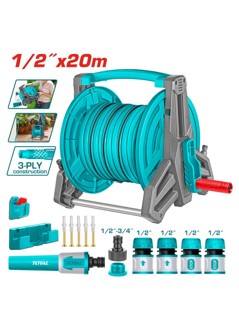 TOTAL - 20m 1/2" Garden Hose Stand with Connectors - Image 1
