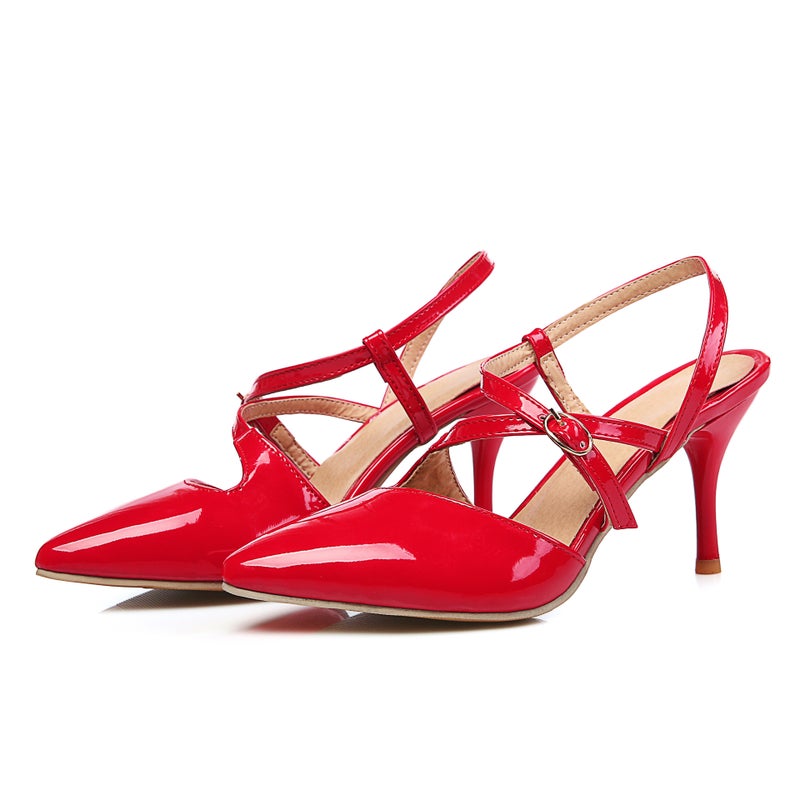 Women'S Mid Heel Buckle 2023 Stiletto High Heel Pointed Closed Toe Back Empty Sandals Women'S Over Plus Size 48 - Image 3