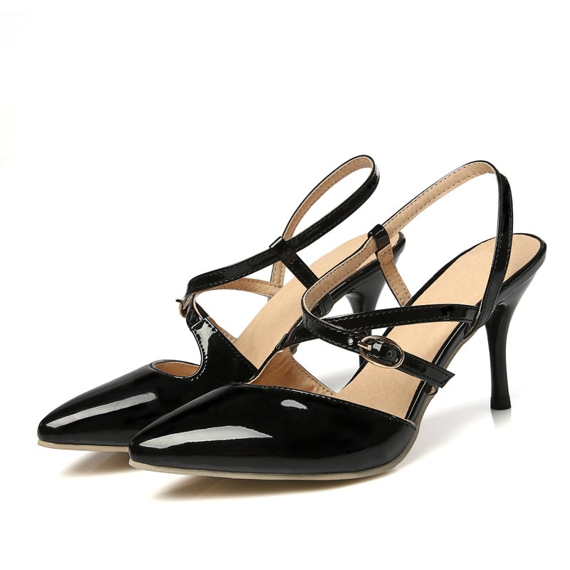 Women'S Mid Heel Buckle 2023 Stiletto High Heel Pointed Closed Toe Back Empty Sandals Women'S Over Plus Size 48 - Image 2