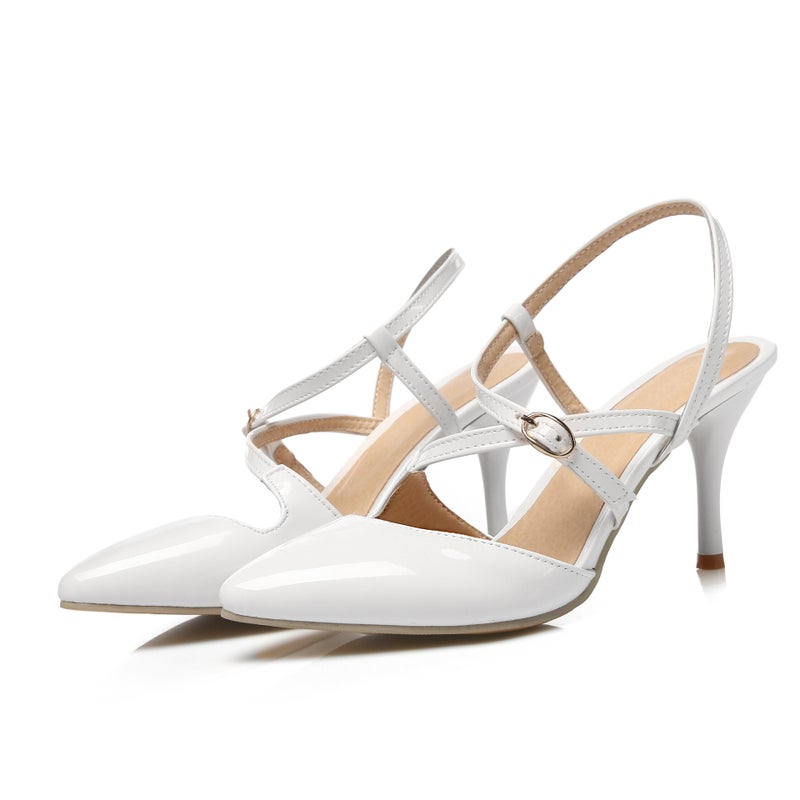 Women'S Mid Heel Buckle 2023 Stiletto High Heel Pointed Closed Toe Back Empty Sandals Women'S Over Plus Size 48 - Image 5