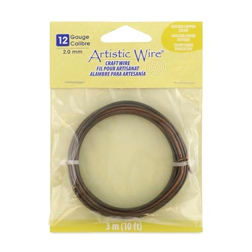 Artistic Wire, 12 Gauge Tarnish Resistant Colored Antique Copper Craft Wire, Antique Brass Color, 10 ft - Image 1