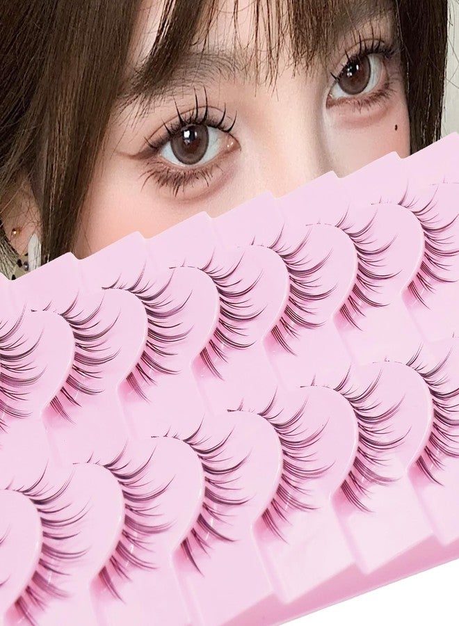 AUGENLI 10 Pairs Manga Lashes Natural Look Wispy Clusters 16mm Spiky Style Japanese Anime Cosplay Cat Eye Lashes Extension Makeup Faux Mink False Eyelashes (LK01) - Image 1
