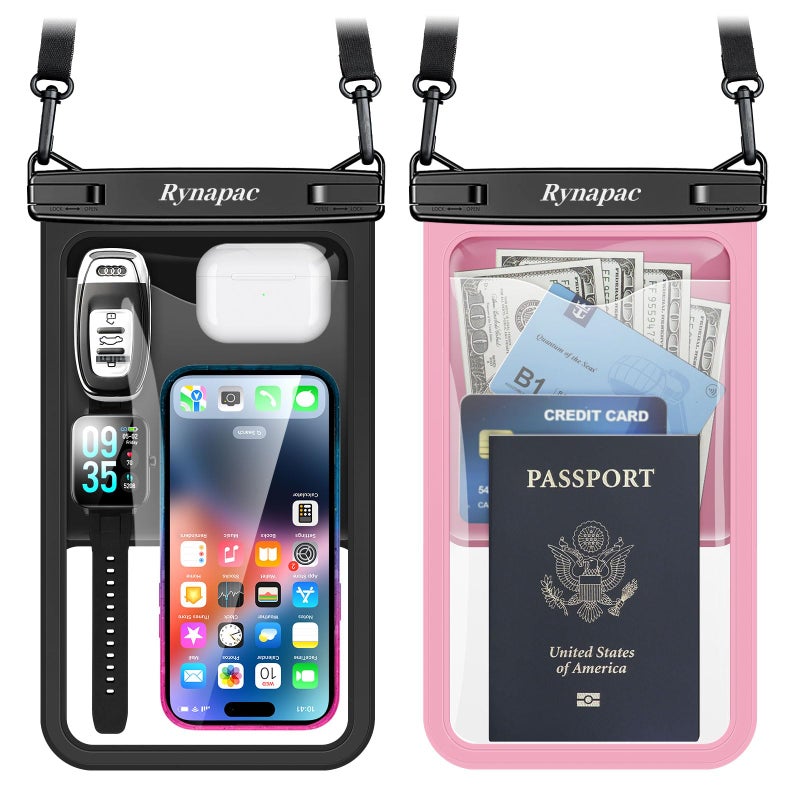 Rynapac [Up to 10"] Large Waterproof Phone Pouch Bag - 2 Pack IPX8 Waterproof Phone Case for iPhone 17 16 15 Pro Max Galaxy S26 S25 Ultra, Touchscreen & Underwater Photography, Beach Cruise Travel Essentials - Image 1