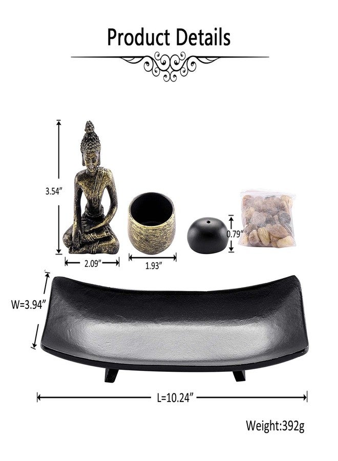 Jovivi Zen Garden Set Buddha Statue w/Tealight Candle Holder, Rocks & Incense Burner Holder & Wood Tray for Yoga Meditation Home Table Decor Gift - Image 5