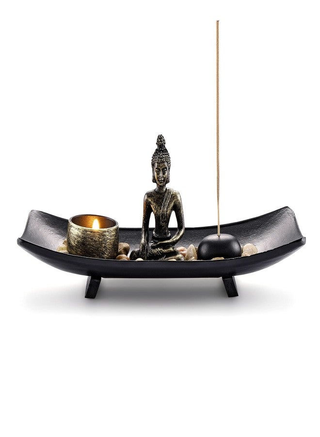 Jovivi Zen Garden Set Buddha Statue w/Tealight Candle Holder, Rocks & Incense Burner Holder & Wood Tray for Yoga Meditation Home Table Decor Gift - Image 1