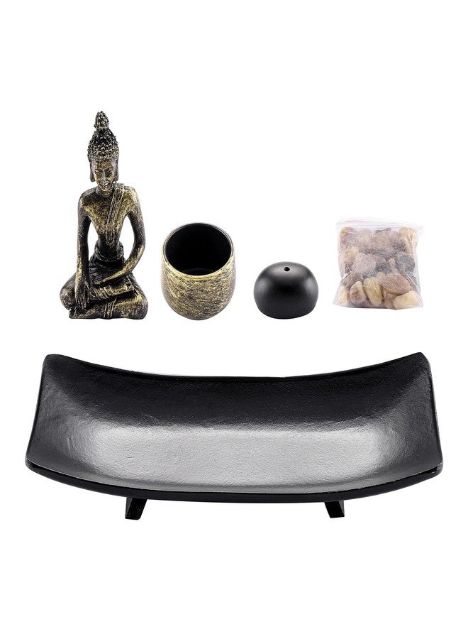 Jovivi Zen Garden Set Buddha Statue w/Tealight Candle Holder, Rocks & Incense Burner Holder & Wood Tray for Yoga Meditation Home Table Decor Gift - Image 4