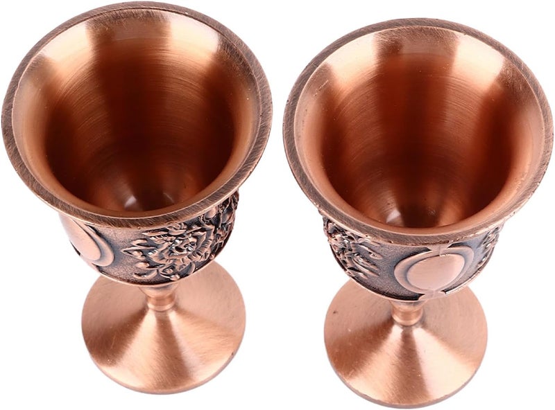 GLOGLOW Vintage Embossed Decorative Metal Wine Glass Set of 2, Zinc Alloy Retro Goblets for Home Bar, Perfect for Elegant Entertaining and Nostalgic Moments (Rose Gold) - Image 2