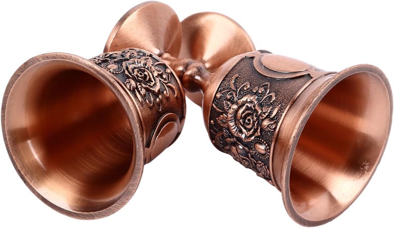 GLOGLOW Vintage Embossed Decorative Metal Wine Glass Set of 2, Zinc Alloy Retro Goblets for Home Bar, Perfect for Elegant Entertaining and Nostalgic Moments (Rose Gold) - Image 4
