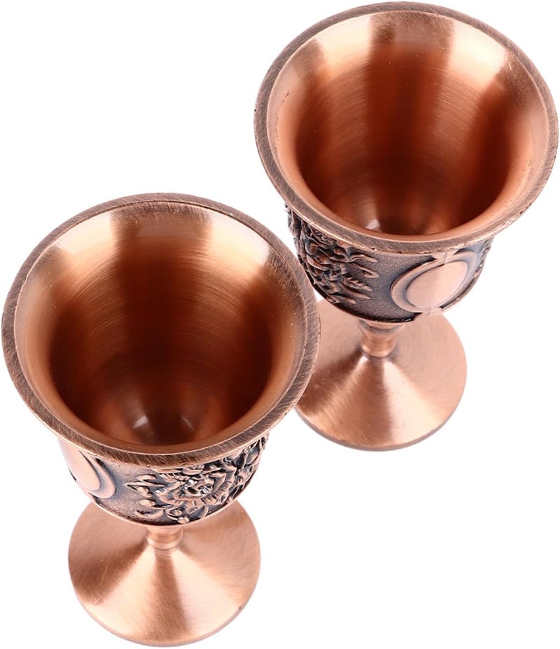 GLOGLOW Vintage Embossed Decorative Metal Wine Glass Set of 2, Zinc Alloy Retro Goblets for Home Bar, Perfect for Elegant Entertaining and Nostalgic Moments (Rose Gold) - Image 3