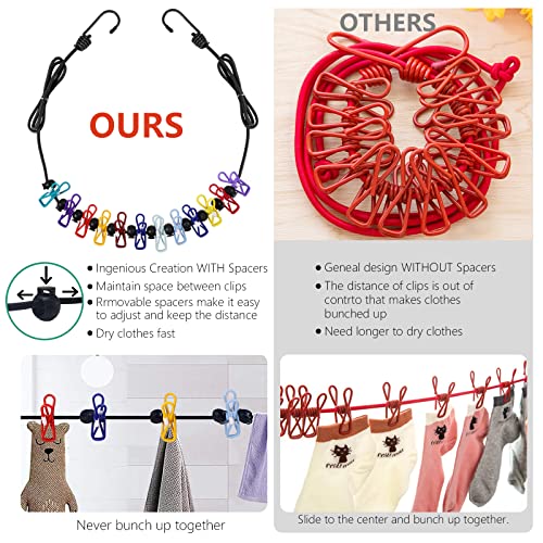 Tekeviss Retractable Travel Clothesline, Portable Clothesline (Including 2 Compressible Towels) 12 clothespins, Suitable for Indoor and Outdoor, Balcony, Outdoor Camping use Multicolor - Image 4