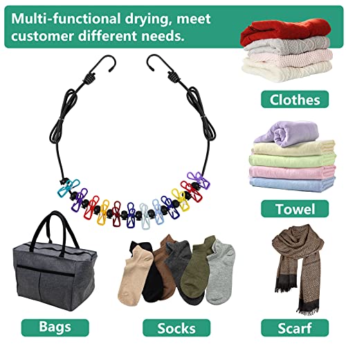 Tekeviss Retractable Travel Clothesline, Portable Clothesline (Including 2 Compressible Towels) 12 clothespins, Suitable for Indoor and Outdoor, Balcony, Outdoor Camping use Multicolor - Image 3