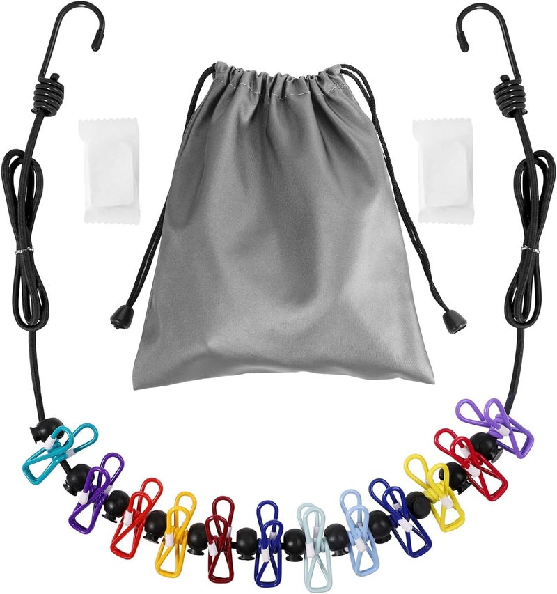 Tekeviss Retractable Travel Clothesline, Portable Clothesline (Including 2 Compressible Towels) 12 clothespins, Suitable for Indoor and Outdoor, Balcony, Outdoor Camping use Multicolor - Image 1