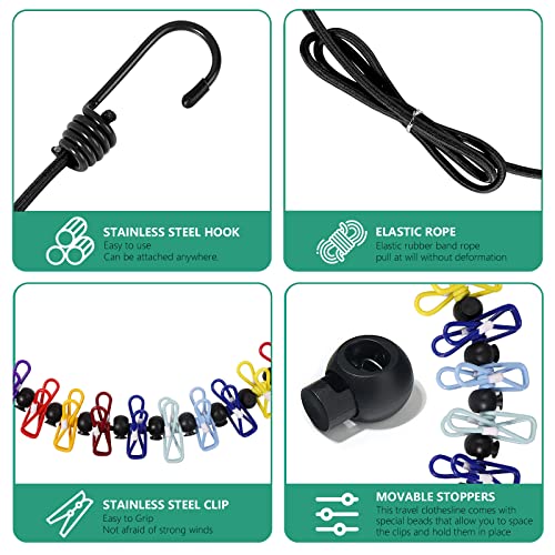 Tekeviss Retractable Travel Clothesline, Portable Clothesline (Including 2 Compressible Towels) 12 clothespins, Suitable for Indoor and Outdoor, Balcony, Outdoor Camping use Multicolor - Image 2