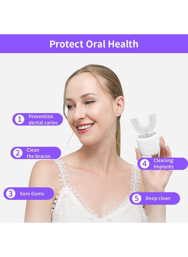 Houmt U-Shaped Ultrasonic Electric Toothbrush for Adults – 360° Automatic Mouth Cleaning, Teeth Whitening, Hands-Free Design, Silicone Brush Head, Rechargeable & IPX7 Waterproof - Image 5