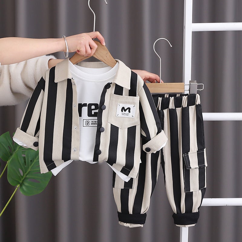 New boys spring and autumn fashionable suit childrens handsome cardigan jacket boys spring casual two-piece set White