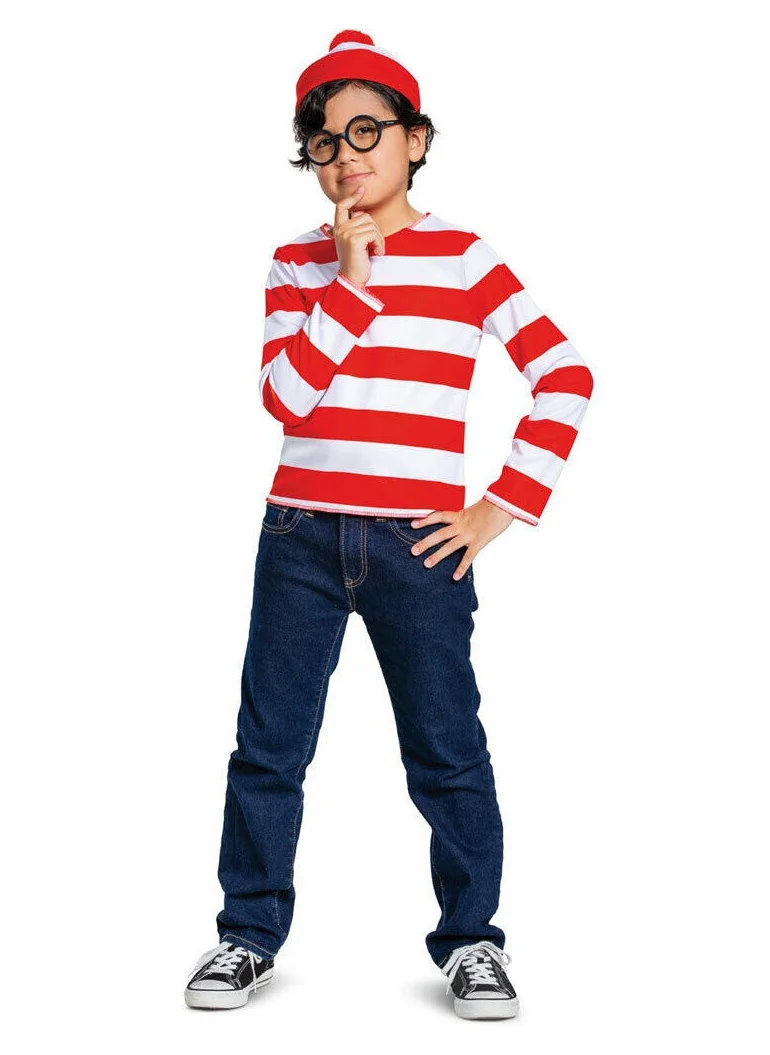 دسغايز Wheres Waldo Classic Costume, Official Waldo Costume Set with Shirt and Cap with Glasses Outfit, Book Day Classic Child Size Costume