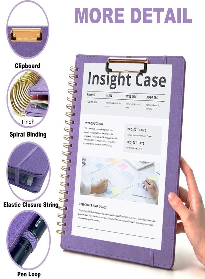 KLLVE Purple Foldable Spiral Clipboard Folio with Storage Zipper Pouch, 5 Plastic Folders with Pockets,Refillable Lined Notepad (8.5" x 11"), Hardcover Project Organizer with 36 Stickers - Image 5