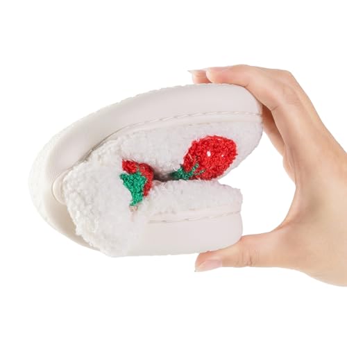Tellrain Cute Strawberry Pattern Women's Bedroom Slippers - Warm, Soft, Fuzzy, Non-Slip - Image 4