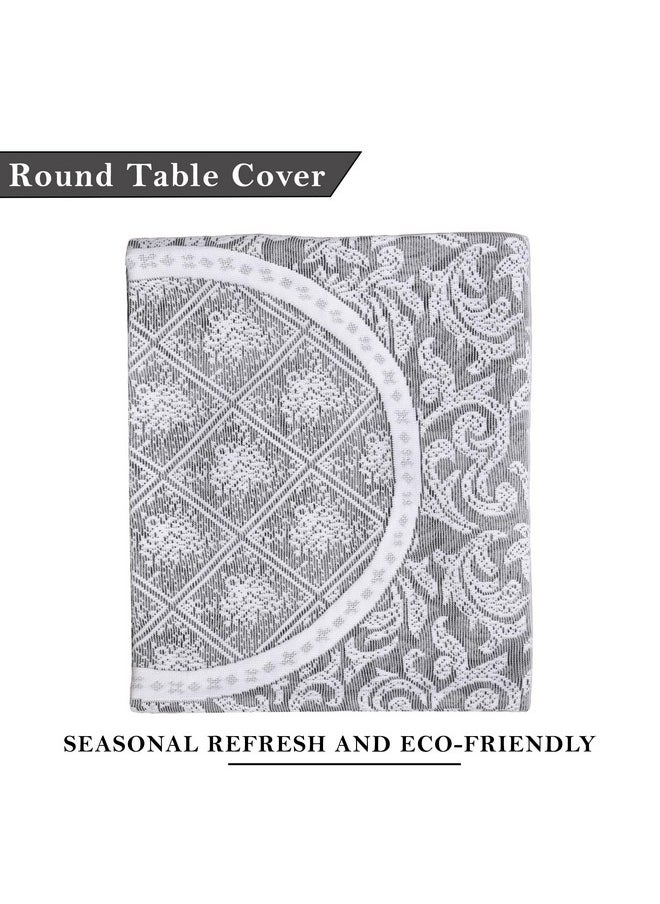 Kuber Industries - Kuber Industries Round Table Cover | 40x40 Inch | Net Table Cloth for Round Tables | Tabletop Cover | Coffee Table Cover | Kitchen Tablecloth | Table Cover for Hall D?cor | Leaf Design | Grey - Image 1