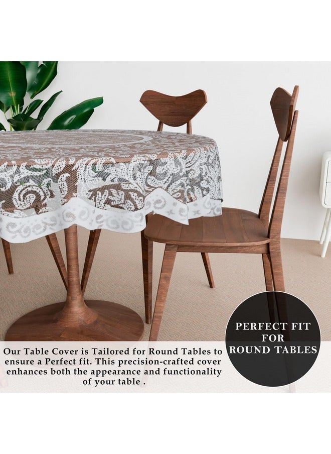 Kuber Industries - Kuber Industries Round Table Cover | 40x40 Inch | Net Table Cloth for Round Tables | Tabletop Cover | Coffee Table Cover | Kitchen Tablecloth | Table Cover for Hall D?cor | Leaf Design | Grey - Image 1