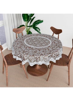 Kuber Industries Kuber Industries Round Table Cover | 40x40 Inch | Net Table Cloth for Round Tables | Tabletop Cover | Coffee Table Cover | Kitchen Tablecloth | Table Cover for Hall D?cor | Leaf Design | Grey  - Image 1