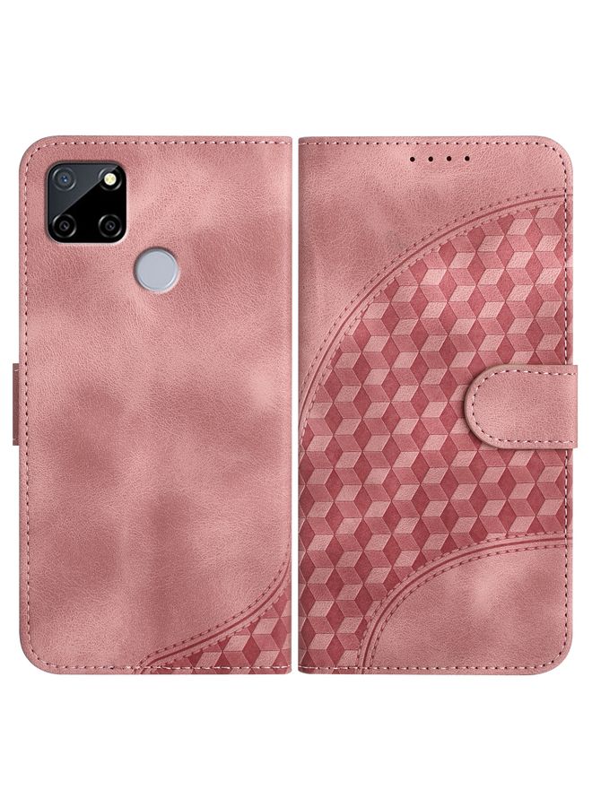 HuHa Case Cover For Realme C12/C15/C25/C25s/7i Global/Narzo 20 YX0060 Elephant Head Embossed Phone Leather Case with Lanyard Pink