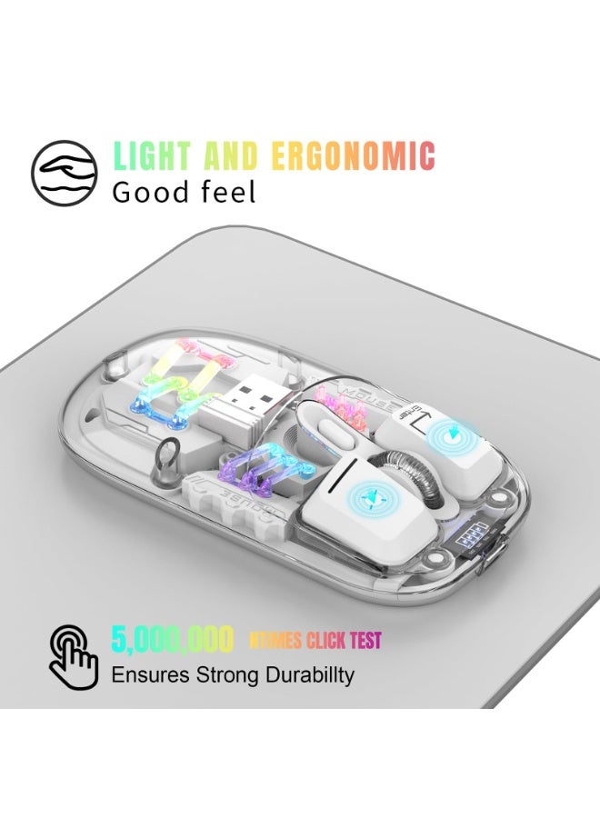 SYOSI Wireless Bluetooth Mouse, Transparent BT + 2.4G Dual-Mode Mechanical Mouse, Type-C 400mAh Rechargeable Mouse, Three-Level DPI Adjustable RGB Water-Cooled Lights Magnetic PC Cover for DesktopLaptops  - Image 2