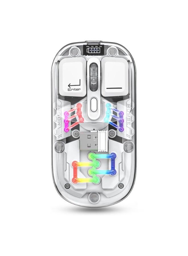 SYOSI Wireless Bluetooth Mouse, Transparent BT + 2.4G Dual-Mode Mechanical Mouse, Type-C 400mAh Rechargeable Mouse, Three-Level DPI Adjustable RGB Water-Cooled Lights Magnetic PC Cover for DesktopLaptops  - Image 1