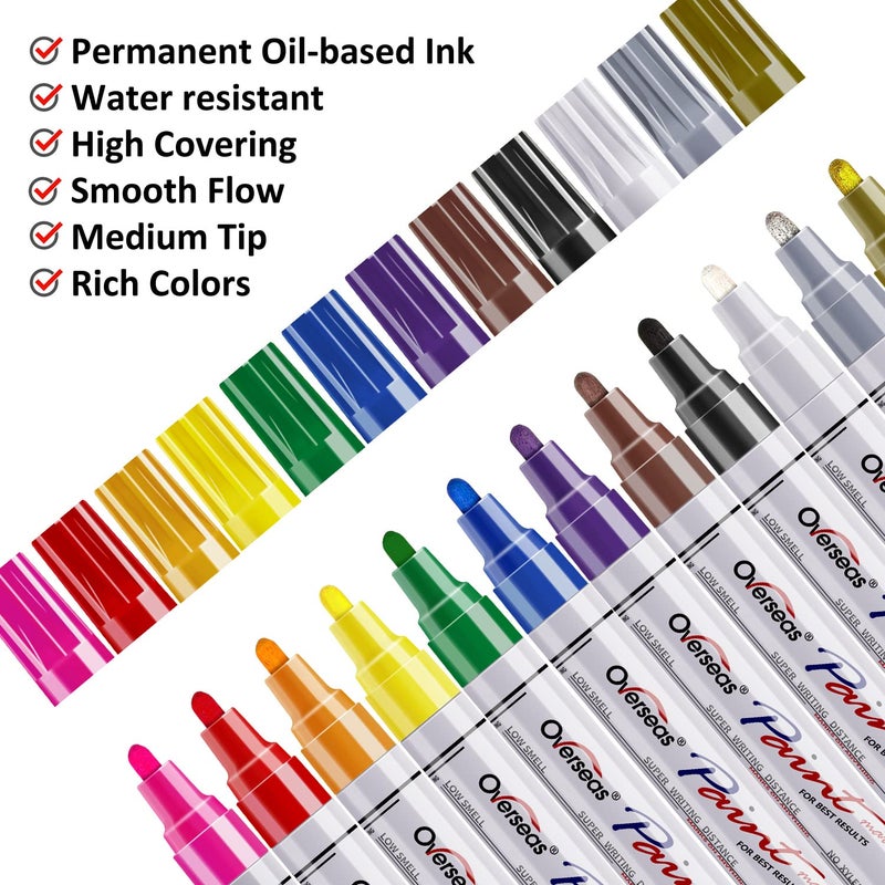 TFIVE Paint Pens Paint Markers on Almost Anything Never Fade Quick Dry and Permanent, Oil-Based Waterproof Paint Marker Pen Set for Rocks Painting, Wood, Fabric, Plastic, Canvas, Glass, Mugs, DIY Craft - Image 2