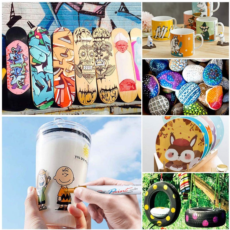 TFIVE Paint Pens Paint Markers on Almost Anything Never Fade Quick Dry and Permanent, Oil-Based Waterproof Paint Marker Pen Set for Rocks Painting, Wood, Fabric, Plastic, Canvas, Glass, Mugs, DIY Craft - Image 5