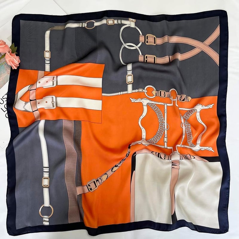 FONYVE Silk Feeling Scarf Medium Square Satin Head Scarf for Women 27.5 × 27.5 inches - Image 2