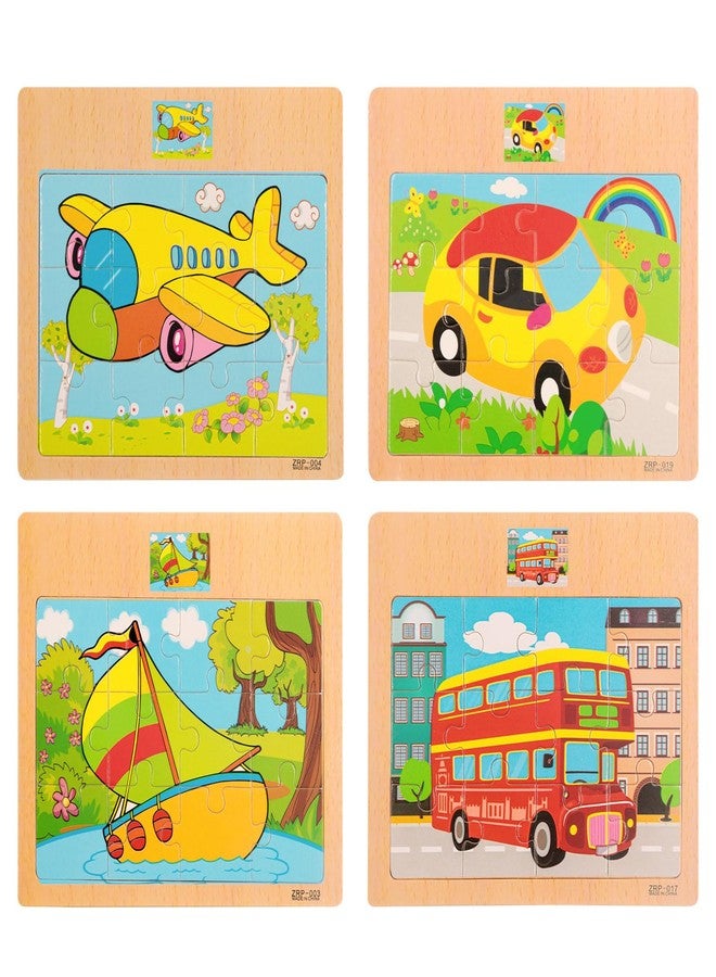 CCLIFE Wooden Jigsaw Puzzles Set for Kids 2-5 Years 12 Piece Colorful Wooden Educational Animal Puzzles (Colorless, 4PC Transport) - Image 1