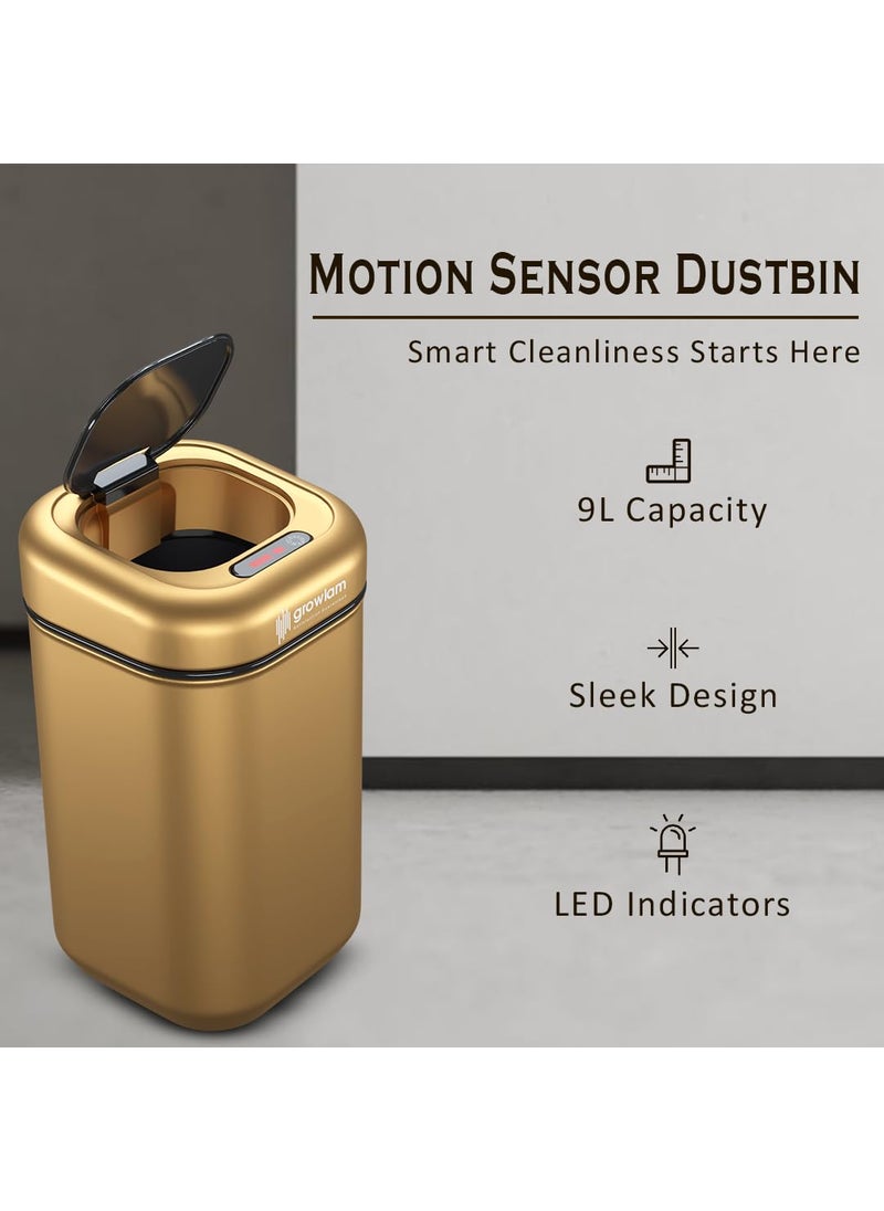 GROWLAM GROWLAM Motion Sensor Waste BIN for Home Office Hotel Kitchen Bathroom Automatic Hygienic 9 Gold  - Image 2