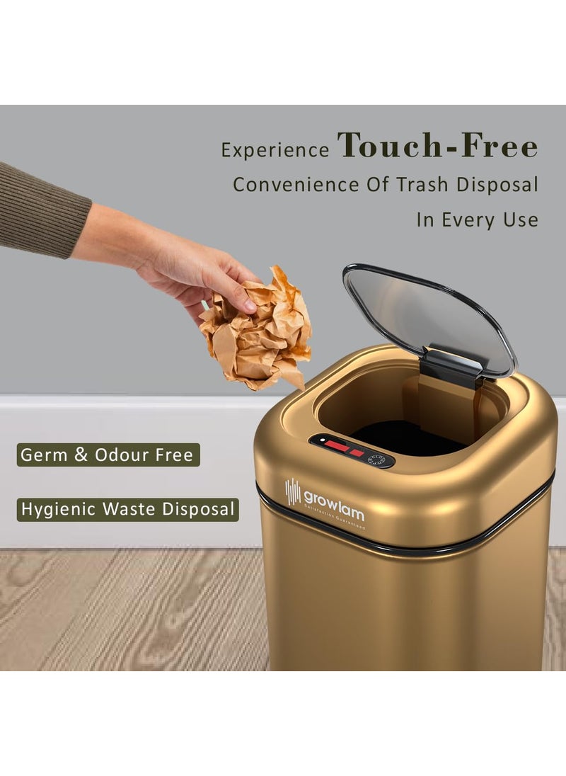 GROWLAM GROWLAM Motion Sensor Waste BIN for Home Office Hotel Kitchen Bathroom Automatic Hygienic 9 Gold  - Image 3