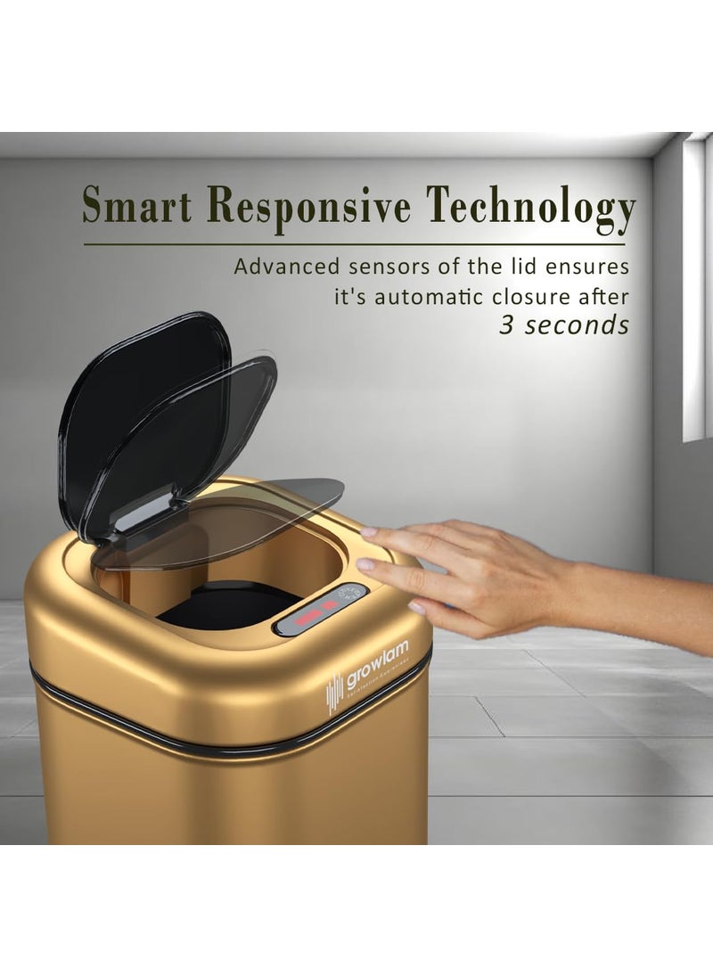 GROWLAM GROWLAM Motion Sensor Waste BIN for Home Office Hotel Kitchen Bathroom Automatic Hygienic 9 Gold  - Image 4