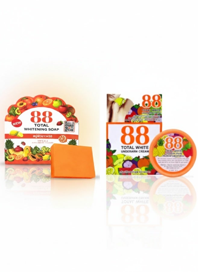 888 توتال وايت مجموعة من 2 كريم 88 توتال وايت وصابون لتبييض البشرة وترطيبها وتفتيحها للعناية ببشرة الوجه والجسم