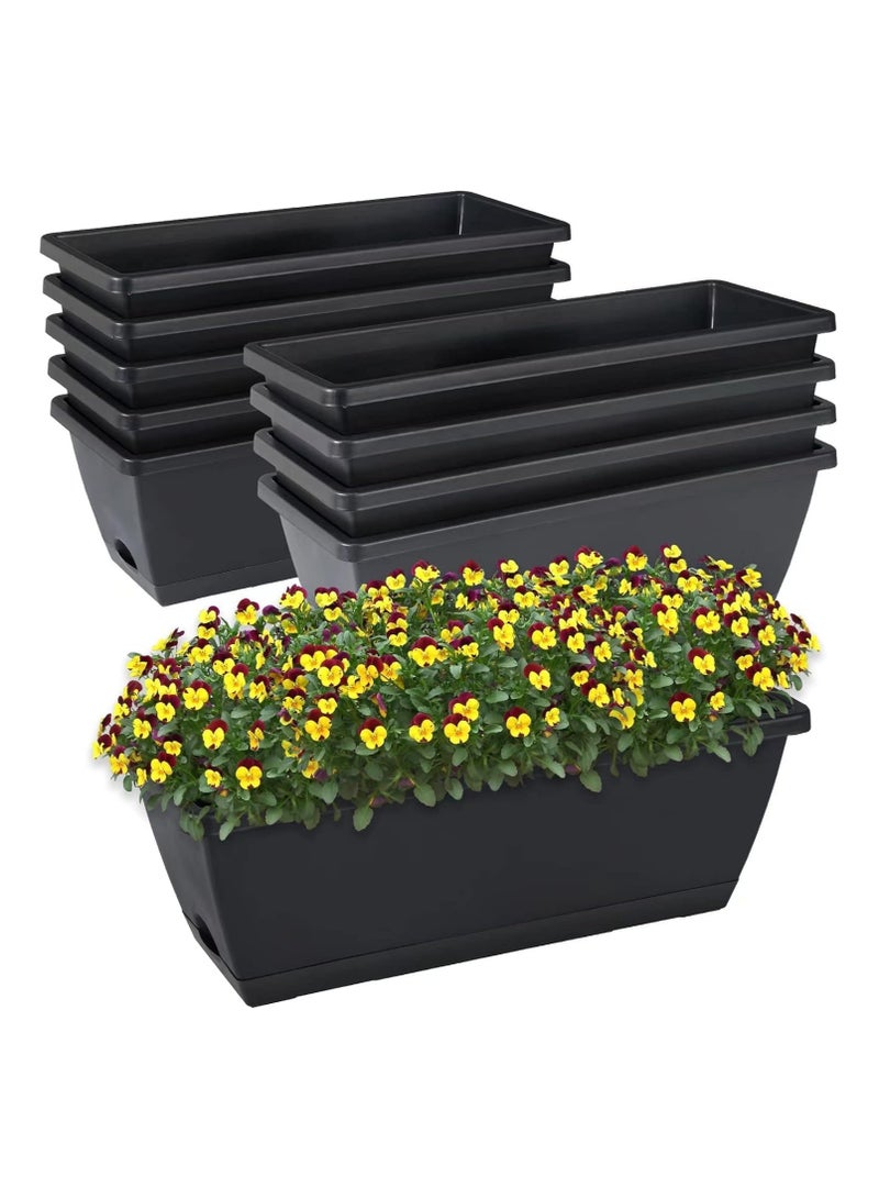 Generic Rectangle Windowsill Planters with Drainage Tray Plastic Flower Herb Planters for Outdoor Indoor Plants, Boxes Planters for Patio Garden Porch Yard Home Decor 48 Cm (Black) 