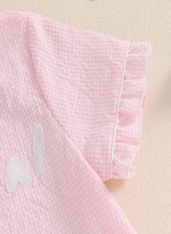 Multitrust Kids Baby Girl Easter Day Pajamas Set Plaid Bunny Carrot Button Down Shirts Ruffled Shorts Casual Girls 2PCS Pj Set (Pink, 12-18 Months) - Image 5