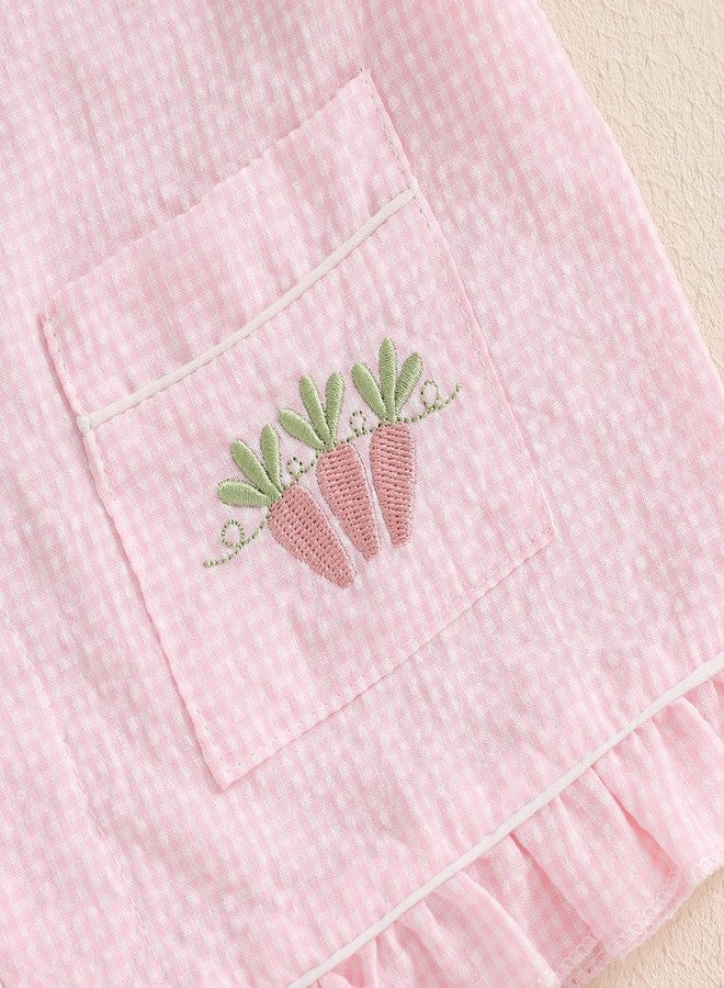 Multitrust Kids Baby Girl Easter Day Pajamas Set Plaid Bunny Carrot Button Down Shirts Ruffled Shorts Casual Girls 2PCS Pj Set (Pink, 12-18 Months) - Image 4