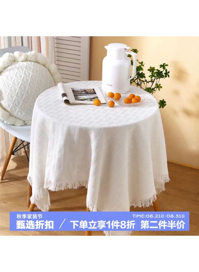 Moon Time White Tablecloth Style Nordic Round Table Square Placemat, High-end Dining Table Cloth, French Light Luxury, 90*90cm - Image 1