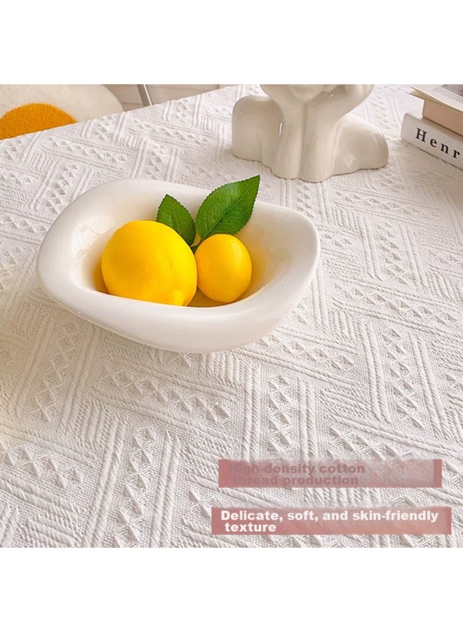 Moon Time White Tablecloth Style Nordic Round Table Square Placemat, High-end Dining Table Cloth, French Light Luxury, 90*90cm - Image 2
