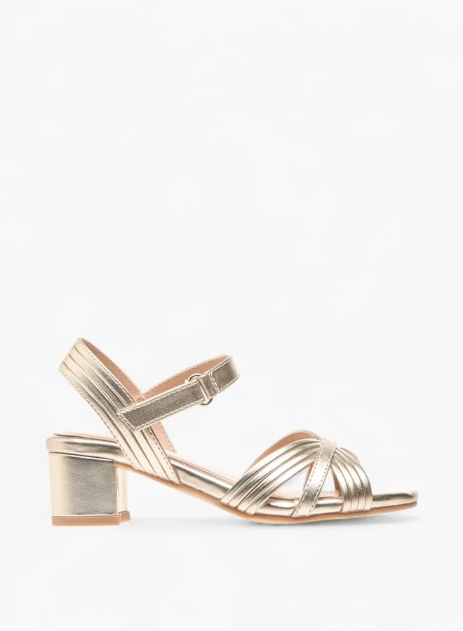 Celeste Girls Block Heeled Strappy Sandals With Hook And Loop Closure