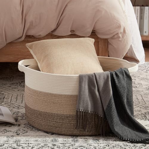OIAHOMY Extra Large Storage Basket, 23" x 13" Woven Blanket Storage for Living Room, Round Laundry Basket for Pillow - Gradient Brown - Image 2