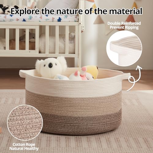 OIAHOMY Extra Large Storage Basket, 23" x 13" Woven Blanket Storage for Living Room, Round Laundry Basket for Pillow - Gradient Brown - Image 5